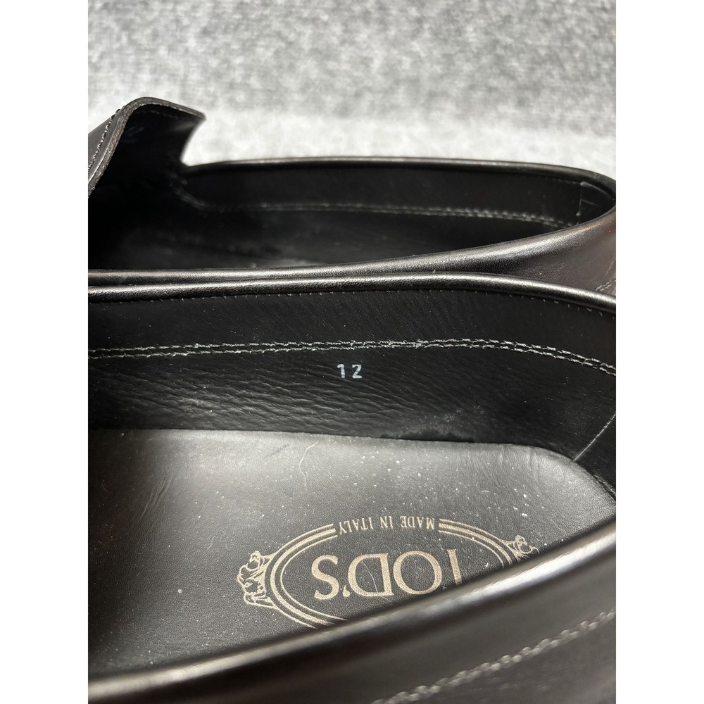 Tods Mens Black Leather Penny Loafers Slip On Rubber Sole 12 Made in Italy - Picture 5 of 9